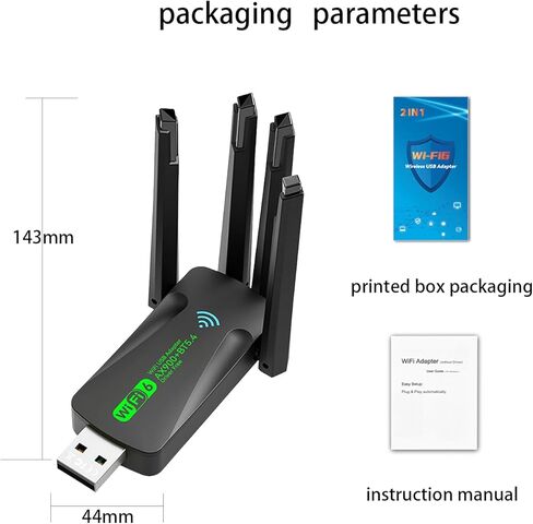 USB WiFi 6 Adapter for PC, 2-in-1 Bluetooth 5.4 WiFi Adapter with 4 High-gain Antennas, AX900 Dual-Band 5G/2.4G, 900Mbps, Wireless Network Transceiver for Laptop/Desktop, Supports Windows 11/10 in Saudi Arabia