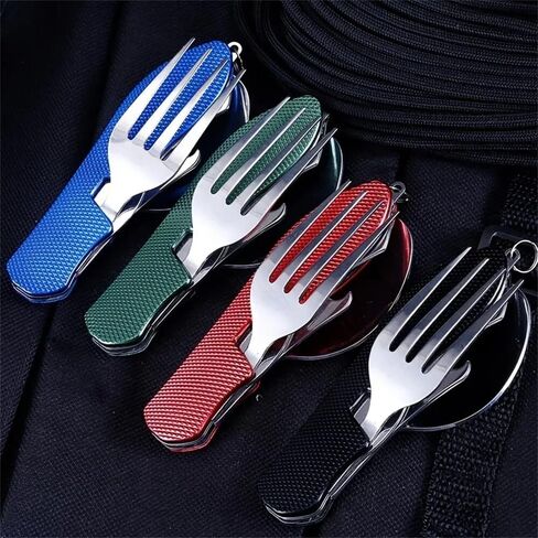 4 In 1 Foldable Camping Utensil Set - Outdoor Camping Multi-Functional Flatware Set, Picnic Travel Stainless Steel Utensils (Green) in Saudi Arabia
