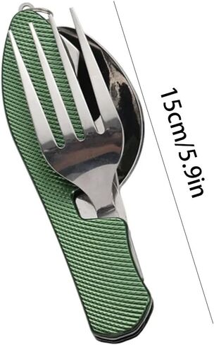 4 In 1 Foldable Camping Utensil Set - Outdoor Camping Multi-Functional Flatware Set, Picnic Travel Stainless Steel Utensils (Green) in Saudi Arabia