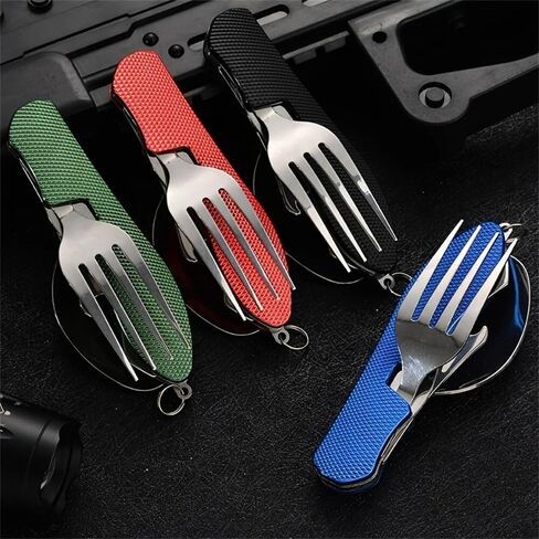 4 In 1 Foldable Camping Utensil Set - Outdoor Camping Multi-Functional Flatware Set, Picnic Travel Stainless Steel Utensils (Green) in Saudi Arabia