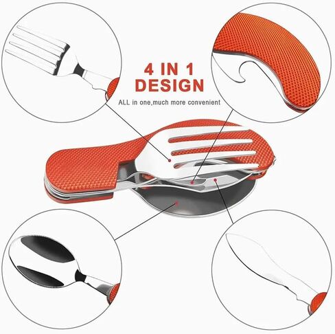 4 In 1 Foldable Camping Utensil Set - Outdoor Camping Multi-Functional Flatware Set, Picnic Travel Stainless Steel Utensils (Green) in Saudi Arabia