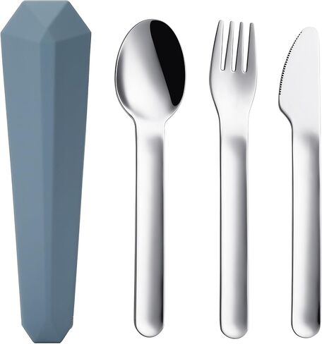 DEVICO Travel Utensils with Case, Reusable Camping Silverware Cutlery, 18/8 Stainless Steel Portable Fork Spoon Knife Set for Lunch Picnic School Workplace (Khaki) in Saudi Arabia