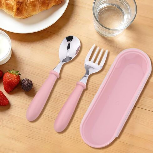 Stainless Steel Utensil Set for Son Daughter Reusable Fork Spoon Set with Storage Case Easy-Grip Handles Set for Grandson Granddaughter Flatware Set for School Lunch Travel Outdoors Cutlery Kit in Saudi Arabia