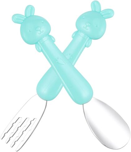 1set Cartoon Short Handle Fork and Spoon Boy Girl Fork Spoon Boys and Girls Supplementary Food Tableware Non-slip Design Smooth Edges Comfortable to Hold in Saudi Arabia