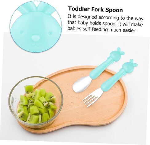 1set Cartoon Short Handle Fork and Spoon Boy Girl Fork Spoon Boys and Girls Supplementary Food Tableware Non-slip Design Smooth Edges Comfortable to Hold in Saudi Arabia