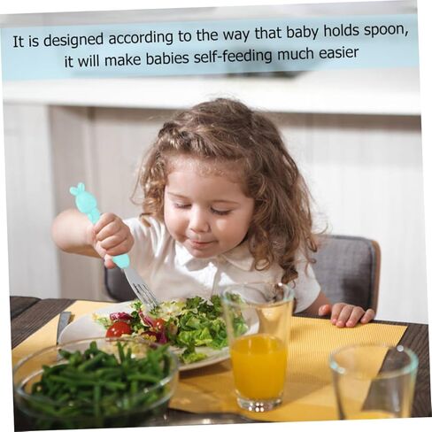1set Cartoon Short Handle Fork and Spoon Boy Girl Fork Spoon Boys and Girls Supplementary Food Tableware Non-slip Design Smooth Edges Comfortable to Hold in Saudi Arabia