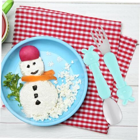 1set Cartoon Short Handle Fork and Spoon Boy Girl Fork Spoon Boys and Girls Supplementary Food Tableware Non-slip Design Smooth Edges Comfortable to Hold in Saudi Arabia