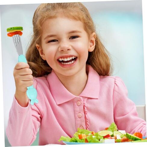 1set Cartoon Short Handle Fork and Spoon Boy Girl Fork Spoon Boys and Girls Supplementary Food Tableware Non-slip Design Smooth Edges Comfortable to Hold in Saudi Arabia