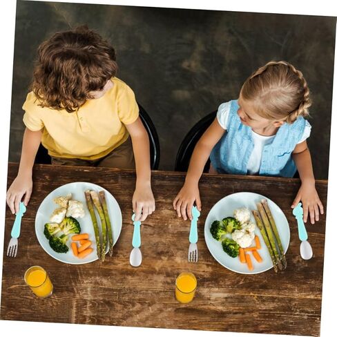 1set Cartoon Short Handle Fork and Spoon Boy Girl Fork Spoon Boys and Girls Supplementary Food Tableware Non-slip Design Smooth Edges Comfortable to Hold in Saudi Arabia