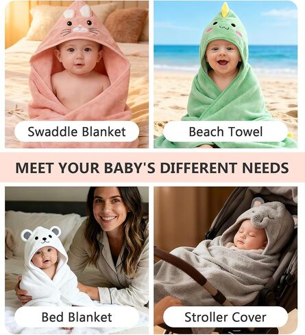 12 Pcs Baby Bath Towels Set for Boys Girls 4Pcs Hooded Baby Towels Robe & Washcloths Set Perfect Shower Gift Ultra Absorbent Cute Soft and Comfort, for Newborn, Infant and Toddler in Kuwait