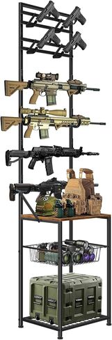 رفوف البندقية، رف البندقية الداخلي لحامل عرض البندقية على الحائط، رفوف البندقية الدائمة على الأرض تحمل 4 مسدسات هوائية و4 مسدسات، رف مسدس الصيد مع منظم تخزين لتخزين مسدس المرآب المنزلي، أسود in Kuwait