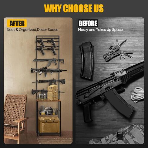 رفوف البندقية، رف البندقية الداخلي لحامل عرض البندقية على الحائط، رفوف البندقية الدائمة على الأرض تحمل 4 مسدسات هوائية و4 مسدسات، رف مسدس الصيد مع منظم تخزين لتخزين مسدس المرآب المنزلي، أسود in Kuwait
