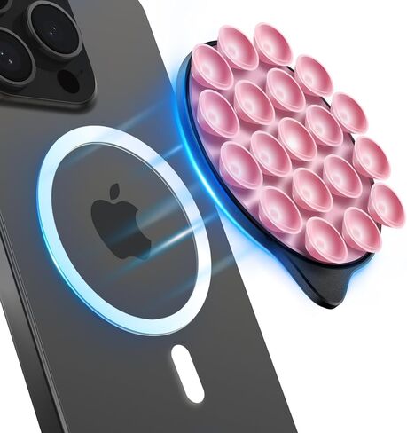 حامل هاتف من السيليكون لـ MagSafe، حامل هاتف مضاد للانزلاق بدون استخدام اليدين، متوافق مع حافظة هاتف iPhone MagSafe، مثالي لمقاطع فيديو TikTok وصور السيلفي (أسود ووردي) in Saudi Arabia