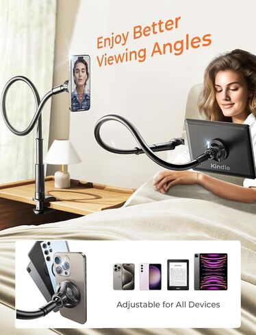 LISEN Flexible Gooseneck Phone Stand for Bed, Desk, Tablet - Adjustable iPhone 15 Pro Plus 14 13, Kindle, iPad Holder in Kuwait