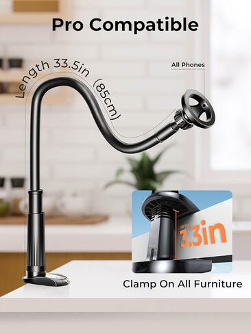 LISEN Flexible Gooseneck Phone Stand for Bed, Desk, Tablet - Adjustable iPhone 15 Pro Plus 14 13, Kindle, iPad Holder in Kuwait