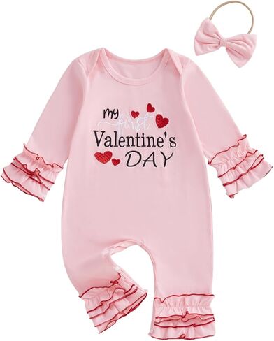 MoZiKQin My First St Patricks Day Baby Girl Outfit Clover Ruffle Romper Long Sleeve Tiered Jumpsuit Irish Baby Clothes in Saudi Arabia