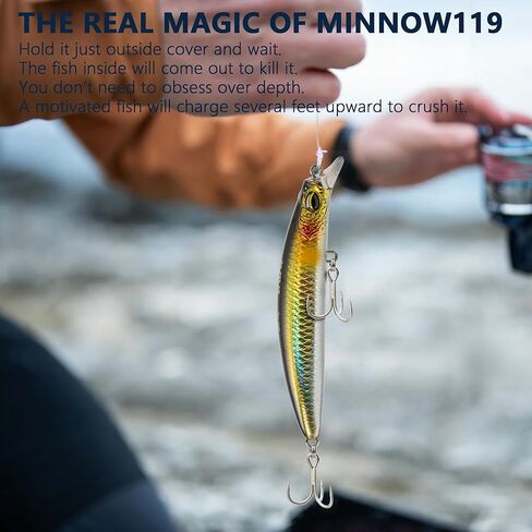 مقياس السمك المجسم Minnow119S-2Pack، طعم صيد الأمواج البطيء في كاليفورنيا مع وزن التنغستن، نظام صب طويل، بناء من خلال الأسلاك، طعوم لسمك الهلبوت، باس مخطط وجثم in Kuwait