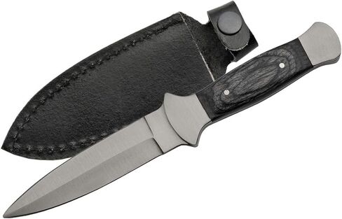 سكين SZCO Full Tang Bowie مقاس 7.5 بوصة - سكاكين جيب سوداء مع شفرة رمح من الفولاذ المقاوم للصدأ، واقي نحاسي، مقبض خشبي وغمد جلدي - سكين تخييم للمشي لمسافات طويلة والتخييم والخارج - سكين سلخ للرجال in Kuwait