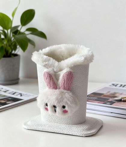 1pc Plush Lined Glasses Case - Cute Animal Design, Faux Leather, Ideal for Desk or Bedside Table in Saudi Arabia
