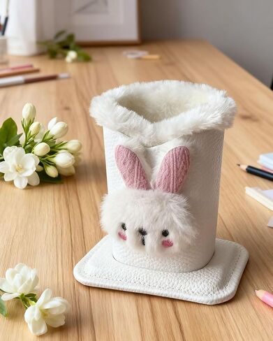 1pc Plush Lined Glasses Case - Cute Animal Design, Faux Leather, Ideal for Desk or Bedside Table in Saudi Arabia