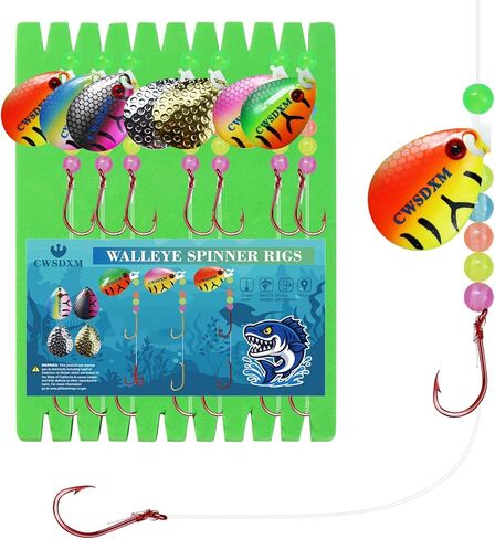 Walleye Rigs Kit, 41.5LB Spinner Rig Crawler Harness with Large Colorado Blades, 7PCS Pre-Rigged for Walleye & Perch Fishing, Worm Rig in Saudi Arabia
