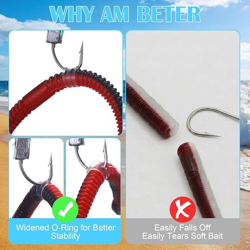 300 عبوة من حلقات O-Rings شديدة التحمل من السيليكون لحماية طُعم الصيد مع موسع من الفولاذ المقاوم للصدأ، تمنع الجهير من تمزيق البلاستيك الناعم يناسب جميع الديدان (صغيرة/متوسطة/كبيرة) in Kuwait