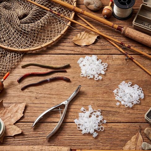 300 عبوة من حلقات O-Rings شديدة التحمل من السيليكون لحماية طُعم الصيد مع موسع من الفولاذ المقاوم للصدأ، تمنع الجهير من تمزيق البلاستيك الناعم يناسب جميع الديدان (صغيرة/متوسطة/كبيرة) in Kuwait