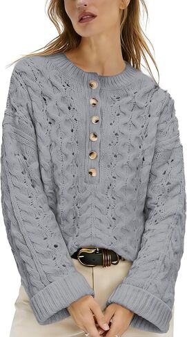 المرأة مكتنزة كابل متماسكة سترة عادية كم طويل Crewneck الكروشيه البلوز بوهو الخريف الشتاء القمم in Kuwait