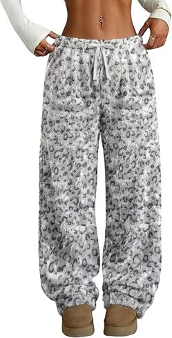 RONGTAI ليوبارد طباعة السراويل للنساء لينة الفانيلا Pj قيعان عادية دافئة مع جيوب الرباط بنطلون S-XXL in Kuwait