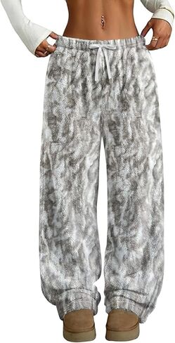 RONGTAI ليوبارد طباعة السراويل للنساء لينة الفانيلا Pj قيعان عادية دافئة مع جيوب الرباط بنطلون S-XXL in Kuwait
