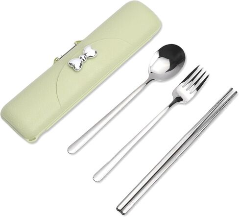Travel Utensils with Case, Reusable Silverware Set for Lunch Box，Portable Cute Cutlery Set Adult, 18/8 Stainless Steel Spoon Fork Chopsticks for Work, Camping, Picnic, Dishwasher Safe（Yellow） in Saudi Arabia