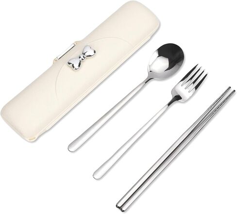 Travel Utensils with Case, Reusable Silverware Set for Lunch Box，Portable Cute Cutlery Set Adult, 18/8 Stainless Steel Spoon Fork Chopsticks for Work, Camping, Picnic, Dishwasher Safe（Yellow） in Saudi Arabia