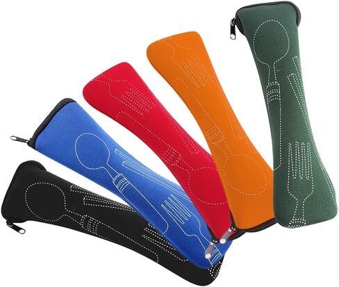Blue Portable Tableware Bag Outdoor Travel Camping Cutlery Pouch Storage Bag Flatware Tableware Dinnerware Carrying Case for Knife Fork Spoon Tea Spoon Chopsticks Bottle Opener Straws Camp Kitchen in Saudi Arabia