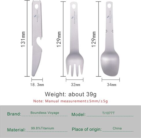 iBasingo Titanium Fork Spoon Knife Tableware Set 3 in 1 Storage Design Bottler Opener Protable Lightweight Cutlery for Outdoor Camping Kitchen US-Ti1077T in Saudi Arabia