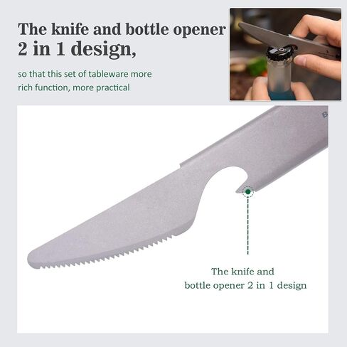 iBasingo Titanium Fork Spoon Knife Tableware Set 3 in 1 Storage Design Bottler Opener Protable Lightweight Cutlery for Outdoor Camping Kitchen US-Ti1077T in Saudi Arabia