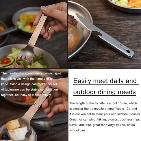 iBasingo Titanium Fork Spoon Knife Tableware Set 3 in 1 Storage Design Bottler Opener Protable Lightweight Cutlery for Outdoor Camping Kitchen US-Ti1077T in Saudi Arabia