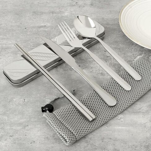 Stainless Steel Cutlery Set with Case Reusable Portable Cutlery Set for Camping Office and Outdoor Dining Dishwasher Safe in Saudi Arabia