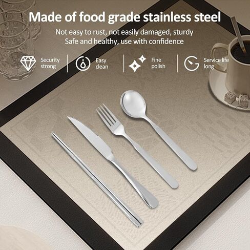 Stainless Steel Cutlery Set with Case Reusable Portable Cutlery Set for Camping Office and Outdoor Dining Dishwasher Safe in Saudi Arabia
