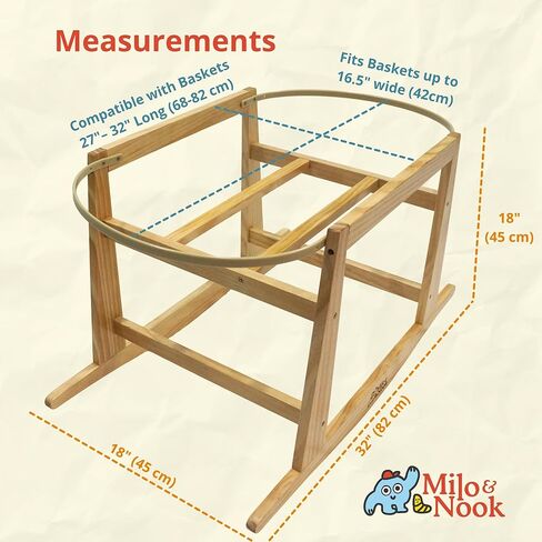 Milo & Nook Baby Moses Basket Stand – Solid Pine Wood Structure, Sturdy, Safe & Light Weight, Portable Rocking Bassinet for Baby, Newborn Sleeper, Baby Bassinet Bedside Sleeper. Basket Not Included. in Kuwait