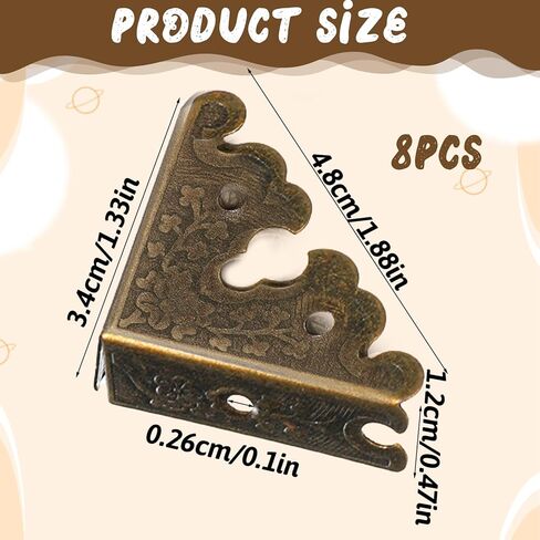 8 Pcs Bronze Decorative Table Corner Protectors, Vintage Corner Protectors for Furniture Vintage Covers Triangle Antique Bronze Metal Corners Protector with Screws for Jewelry Wooden Box Desk in Kuwait