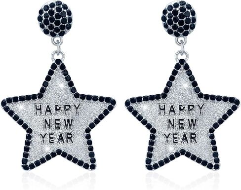 Happy New Year Earring for Women Glitter Bling Rhinestone Star Letter New Year Holiday Earrings Festive Party Jewelry Gifts in Saudi Arabia