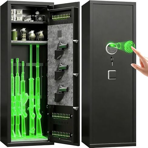 10-12 Gun Safe for Home Rifles and Pistols, Fully Assembled Rifle Safe & Gun Locker, Biometric Fingerprint & Digital Keypad Locking Security Cabinet, with Adjustable Storage Shelves & Rifle Rack in Saudi Arabia