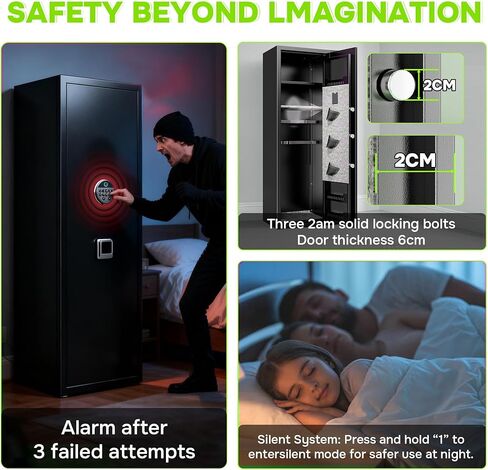 10-12 Gun Safe for Home Rifles and Pistols, Fully Assembled Rifle Safe & Gun Locker, Biometric Fingerprint & Digital Keypad Locking Security Cabinet, with Adjustable Storage Shelves & Rifle Rack in Saudi Arabia