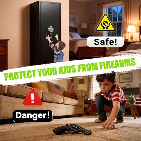 10-12 Gun Safe for Home Rifles and Pistols, Fully Assembled Rifle Safe & Gun Locker, Biometric Fingerprint & Digital Keypad Locking Security Cabinet, with Adjustable Storage Shelves & Rifle Rack in Saudi Arabia