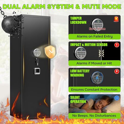 10-12 Gun Safe for Home Rifles and Pistols, Fully Assembled Rifle Safe & Gun Locker, Biometric Fingerprint & Digital Keypad Locking Security Cabinet, with Adjustable Storage Shelves & Rifle Rack in Saudi Arabia