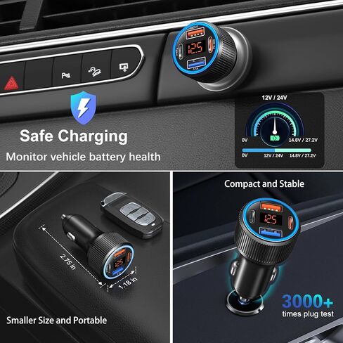 65W 4 Port Super Fast Type C Car Charger USB C for Samsung S25 S24 S23 Ultra A53 A16, iPhone 17 16 15 PD/QC 3.0 Fast Charging 12V Car Cigarette Lighter Adapter with Voltage Meter+4 Pack USB-C Cables in Saudi Arabia