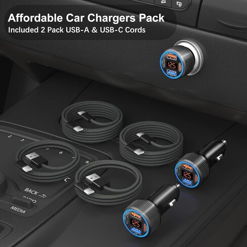 65W 4 Port Super Fast Type C Car Charger USB C for Samsung S25 S24 S23 Ultra A53 A16, iPhone 17 16 15 PD/QC 3.0 Fast Charging 12V Car Cigarette Lighter Adapter with Voltage Meter+4 Pack USB-C Cables in Saudi Arabia