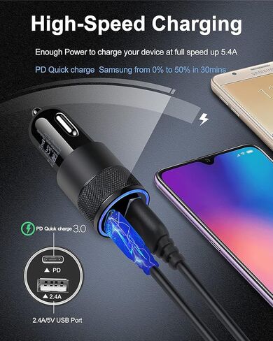 AILKIN 30W PD USB C Car Charger, USB Type C Fast Power Charging Block Dual Port USBA & USBC Plug Cargador Carro Lighter Adapter for iPhone, iPad, Samsung Galaxy, LG, Google Pixel, Moto, USB-C Port in Saudi Arabia