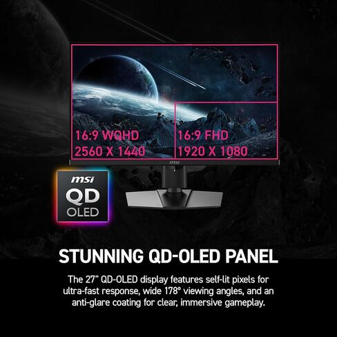 msi MPG 271QR QD-OLED X50 شاشة ألعاب 27 بوصة 2560 × 1440 (QHD)، 500 هرتز، AMD Adaptive-Sync، HDR جاهز، HDMI، منفذ VGA، قابل للتركيب، إمالة، إطار نحيف من 4 جوانب، 0.03 مللي ثانية، أسود in Kuwait