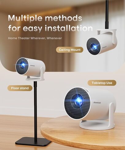 جهاز عرض صغير Android 14 مع دعم 4K، جهاز عرض ذكي مع Wifi 6 وBluetooth5.4، 200 ANSI، تركيز تلقائي وحجر مفاتيح عمودي تلقائي، جهاز عرض أفلام محمول للمنزل الخارجي، Alwtniet HY300pro in Kuwait